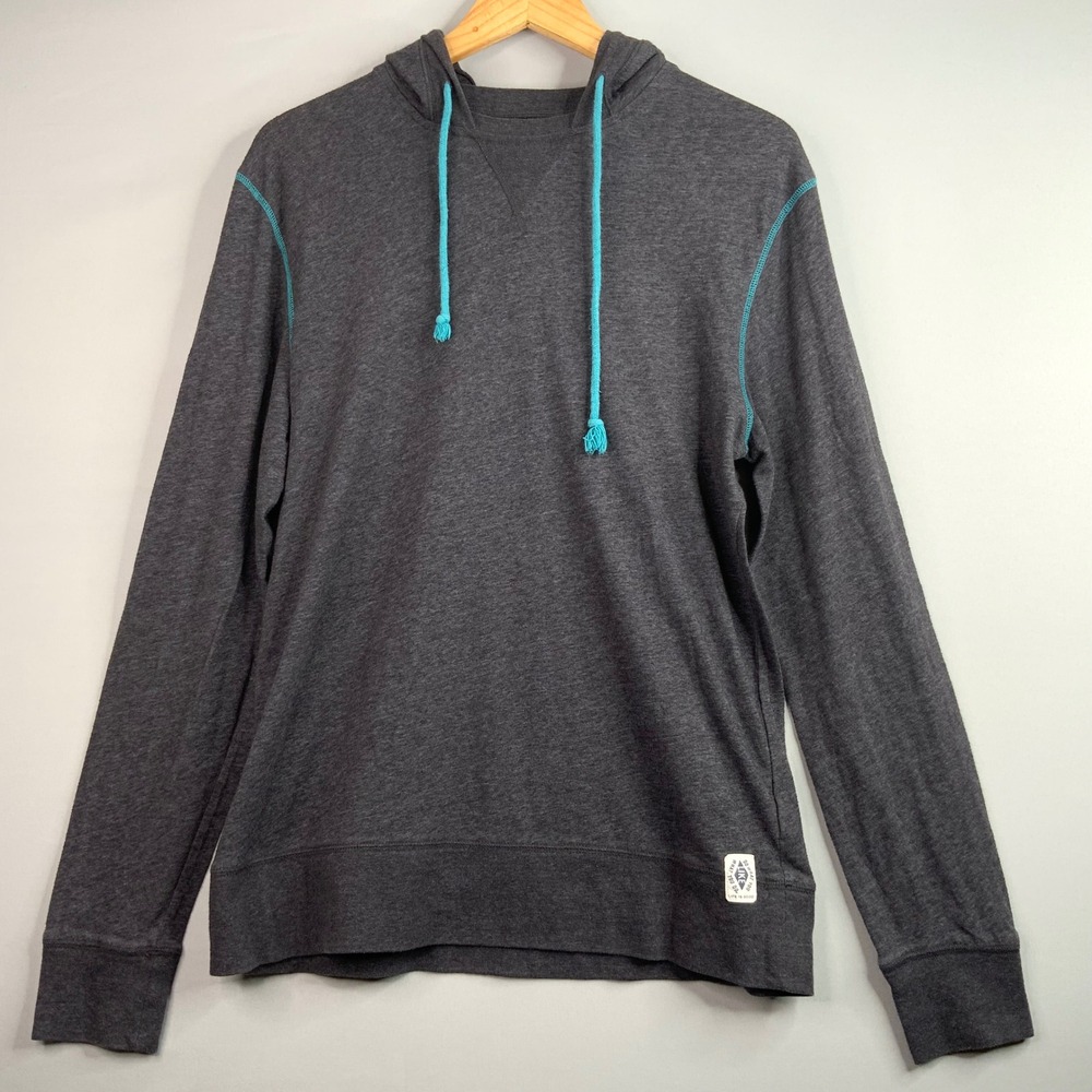 Life is Good Mens Hoodie Pullover Gray Contrast Stitching Medium Slim Fit